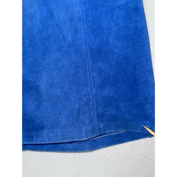 Vintage 80s Bright Electric Blue Retro Leather Mini Skirt Womens Small Glam Rock - Picture 2 of 8
